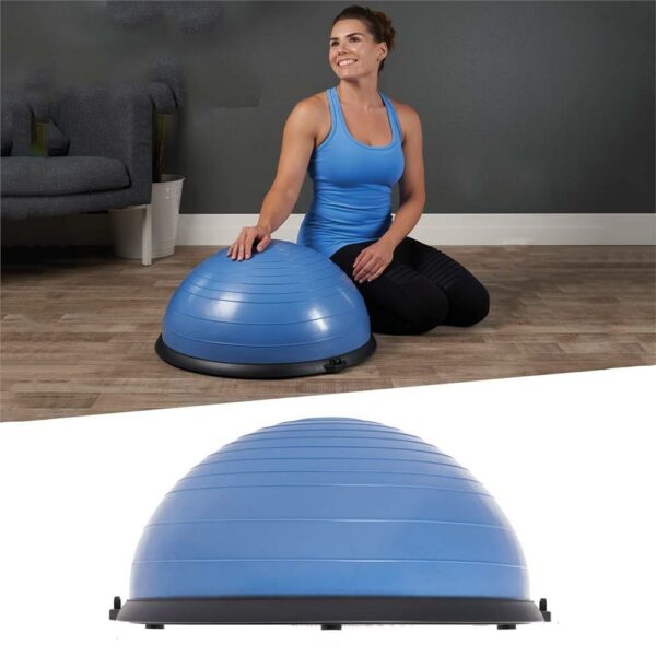 Fitness egyensúlyabda szalagokkal és pumpával, 200 kg, 57x25 cm, kék - Image 7