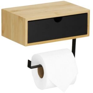 Acél WC papír tartó tároló fiókkal, rögzítő rendszerrel, 22cm, fekete bézs
