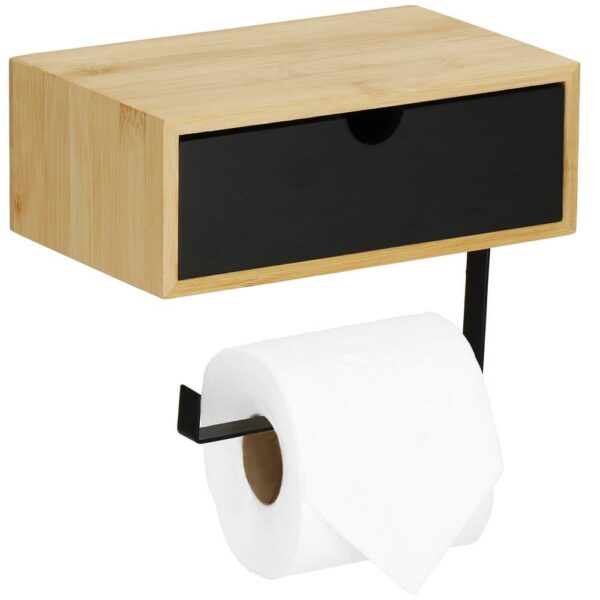 Acél WC papír tartó tároló fiókkal, rögzítő rendszerrel, 22cm, fekete bézs
