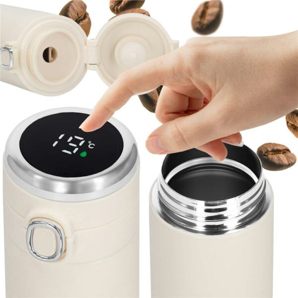 Okos termosz bögre, rozsdamentes acél, LED kijelző, hőmérséklet kijelző, 420ml, 20cm, krém - Image 8