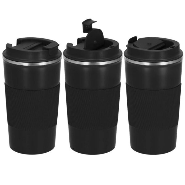 Termosz utazóbögre, dupla szigetelésű rozsdamentes acél fal, 500ml, 9x16,5cm, fekete - Image 7