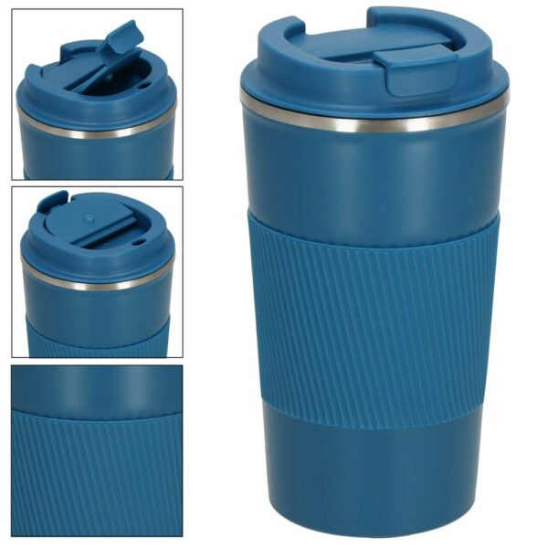 Termosz utazóbögre, dupla szigetelésű rozsdamentes acél fal, 500ml, 9x16,5cm, kék - Image 8
