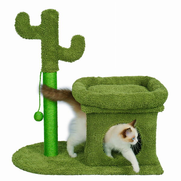 Ansamblu de joaca pentru pisici, model cactus, ascunzatoare, culcus, 63x40x72cm, verde - Image 6