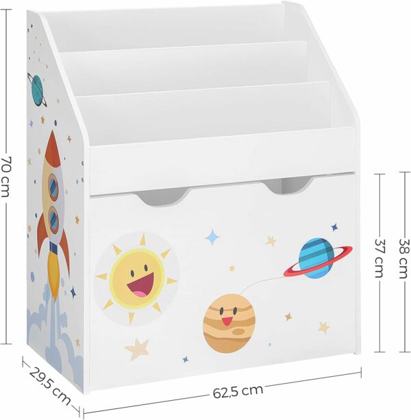 SONGMICS Organizator de jucarii si carti pentru copii, multifunctional, cutie detasabila cu roti, 63x30x70cm, alb - Image 8
