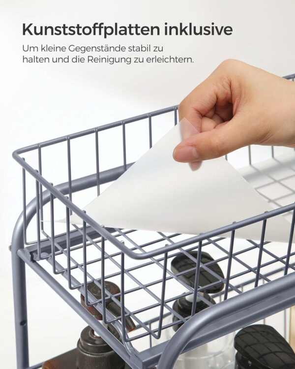 SONGMICS Raft organizator de depozitare cu 2 niveluri, cu sertare glisante, pentru bucatarie sau baie, 21x37x34cm, argintiu - Image 8