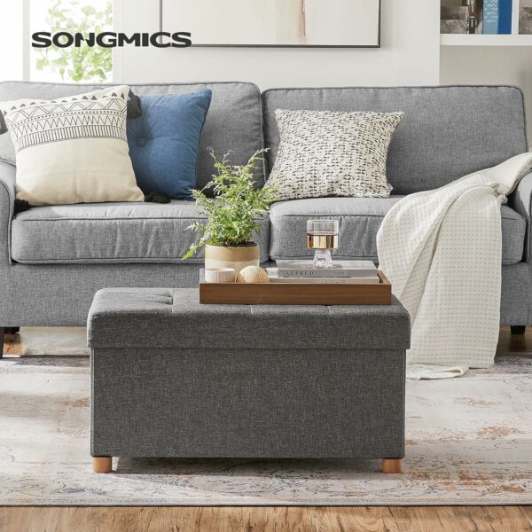 SONGMICS Taburet pliabil cu sezut moale, spatiu de depozitare, maxim 300kg, 76x38x40cm, gri deschis - Image 8
