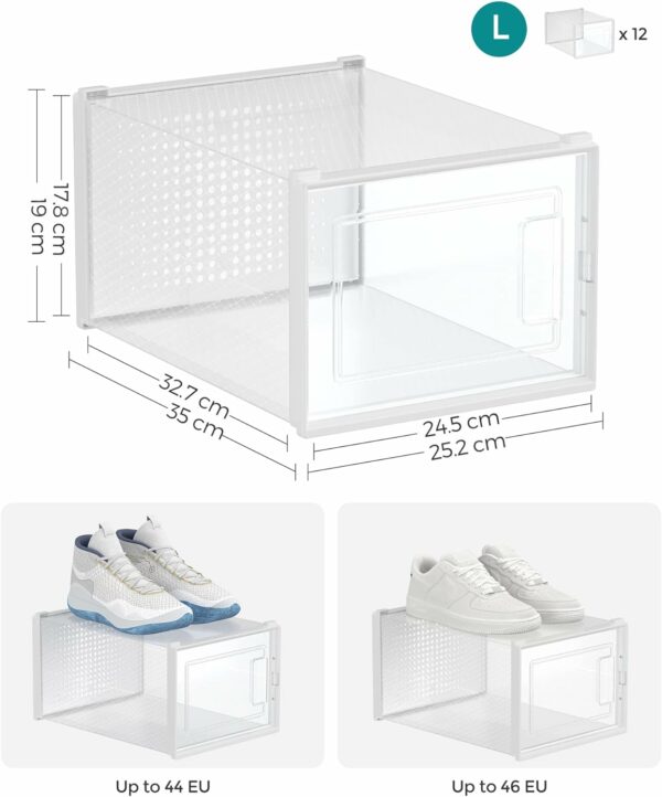 SONGMICS Cipős dobozok, 12 db egymásra rakható rendszerező készlet, strapabíró ABS szerkezet, 35x25x19cm, átlátszó - Image 8