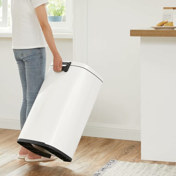 ÚJRACSOMAGOLT TERMÉK: SONGMICS Acél szemetes pedállal, műanyag belső vödör, lassan záródó fedél, 50L, 43x32x66cm, fehér - Image 13