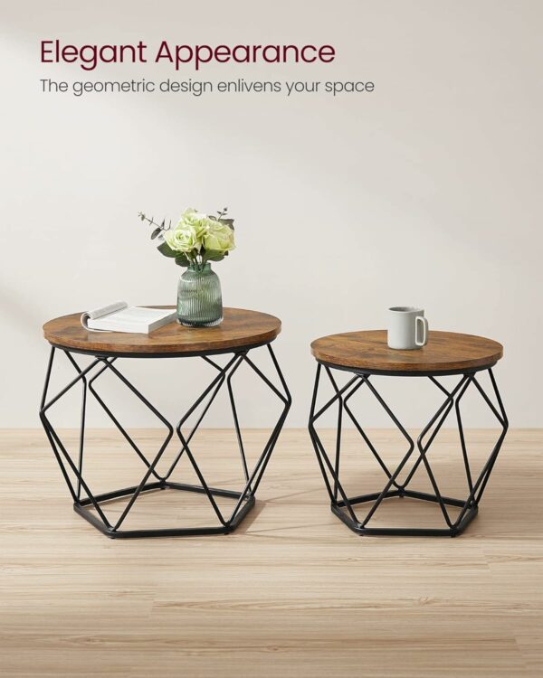 VASAGLE Set de 2 mese de cafea, stil industrial, 50x40cm si 40x36cm, maro rustic si negru - Image 10