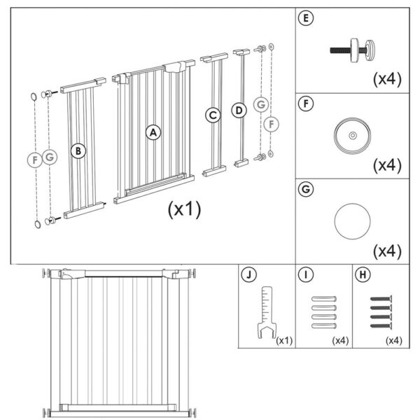 Biztonsági kapu lépcsőhöz, állítható, fa acél szerkezettel, 110-117cm, fekete barna - Image 8