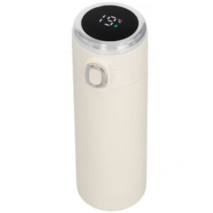 Okos termosz bögre, rozsdamentes acél, LED kijelző, hőmérséklet kijelző, 420ml, 20cm, krém