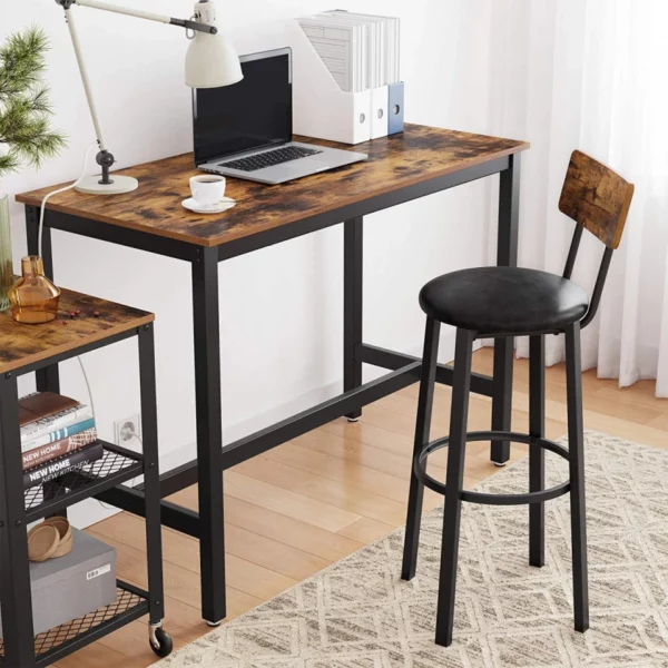 VASAGLE Set 2 scaune de bar cu spatar din PAL, sezut moale tapitat, 39x100x76cm, maro rustic si negru - Image 7