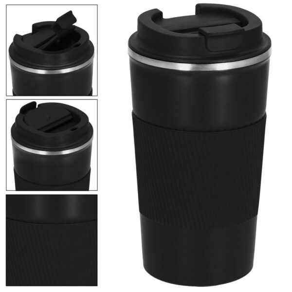 Termosz utazóbögre, dupla szigetelésű rozsdamentes acél fal, 500ml, 9x16,5cm, fekete - Image 8