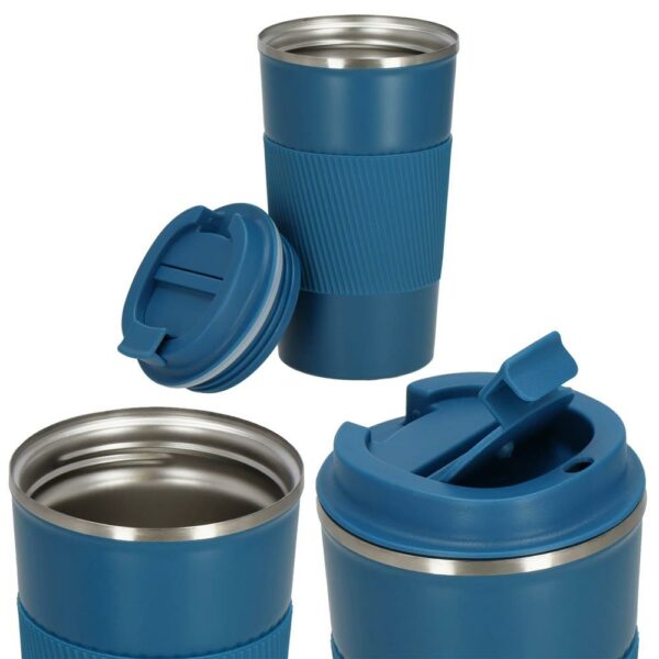 Termosz utazóbögre, dupla szigetelésű rozsdamentes acél fal, 500ml, 9x16,5cm, kék - Image 9
