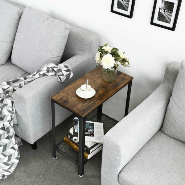 VASAGLE Masa de cafea laterala, cu 2 nivele, cadru din otel, 60x30x60cm, maro rustic - Image 6