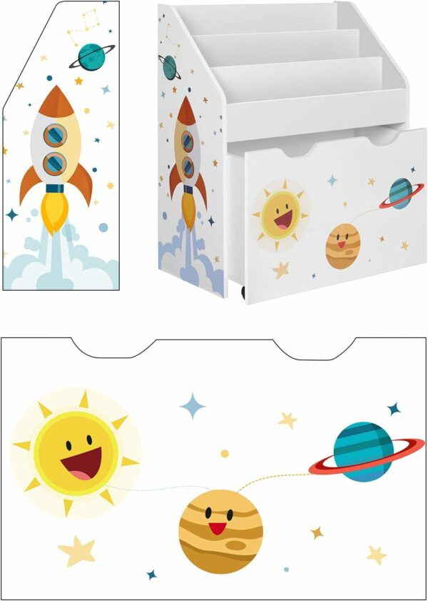 SONGMICS Organizator de jucarii si carti pentru copii, multifunctional, cutie detasabila cu roti, 63x30x70cm, alb - Image 9