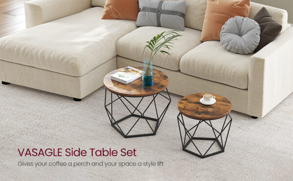 VASAGLE Set de 2 mese de cafea, stil industrial, 50x40cm si 40x36cm, maro rustic si negru - Image 11
