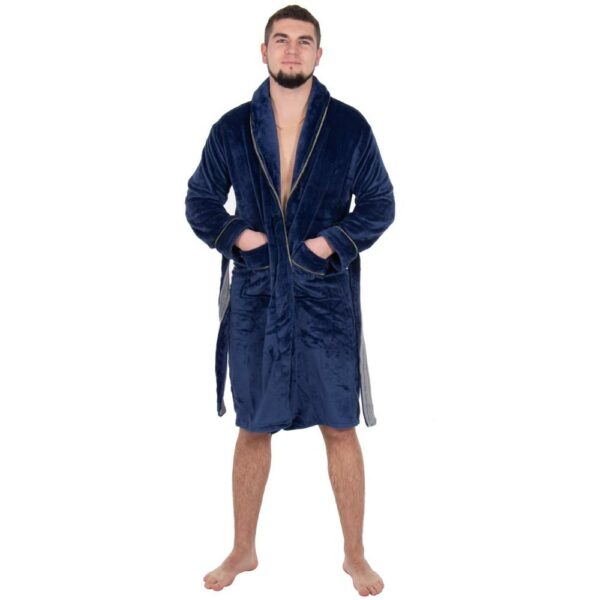 Térdig érő férfi fürdőköpeny, M/L méret, sötétkék - Image 10