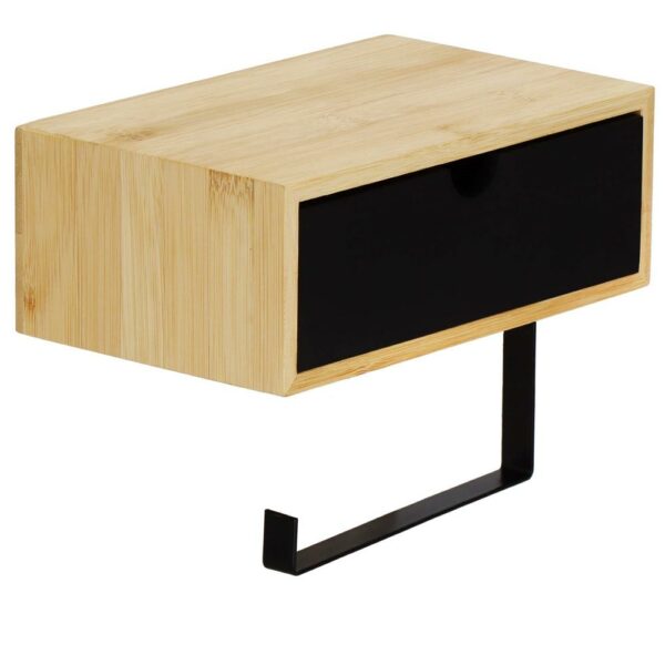 Acél WC papír tartó tároló fiókkal, rögzítő rendszerrel, 22cm, fekete bézs - Image 9