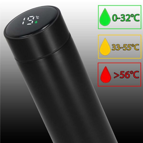 Okos termosz bögre, rozsdamentes acél, LED kijelző, hőmérséklet kijelző, 500ml, 23cm, fekete - Image 10
