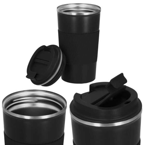 Termosz utazóbögre, dupla szigetelésű rozsdamentes acél fal, 500ml, 9x16,5cm, fekete - Image 9