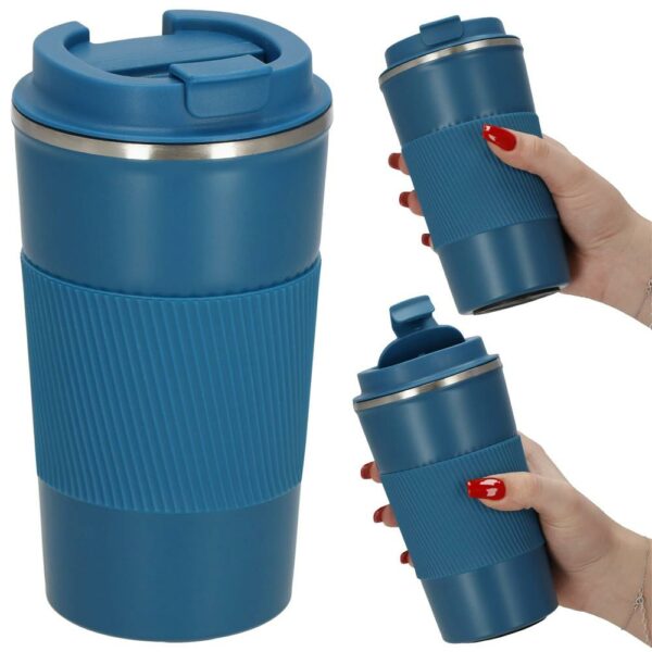 Termosz utazóbögre, dupla szigetelésű rozsdamentes acél fal, 500ml, 9x16,5cm, kék - Image 10
