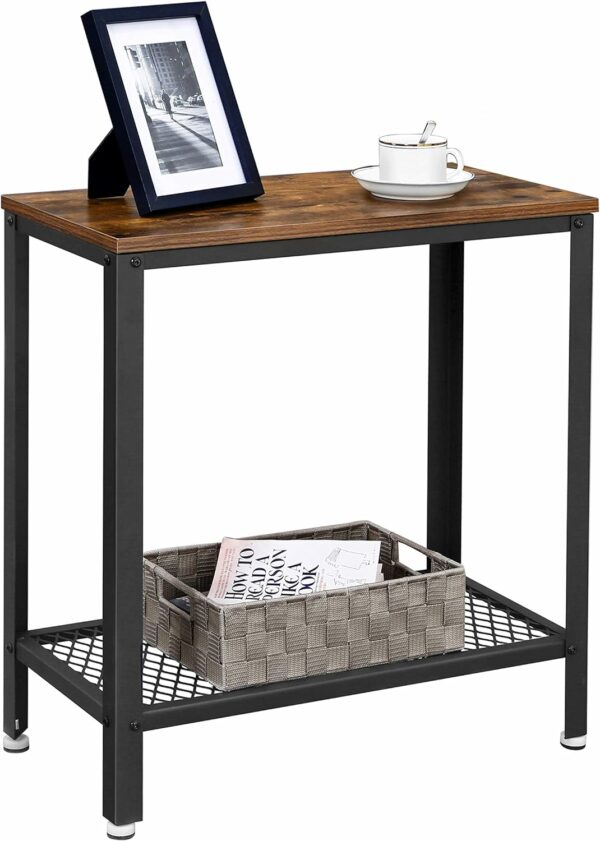 VASAGLE Masa de cafea laterala, cu 2 nivele, cadru din otel, 60x30x60cm, maro rustic - Image 5