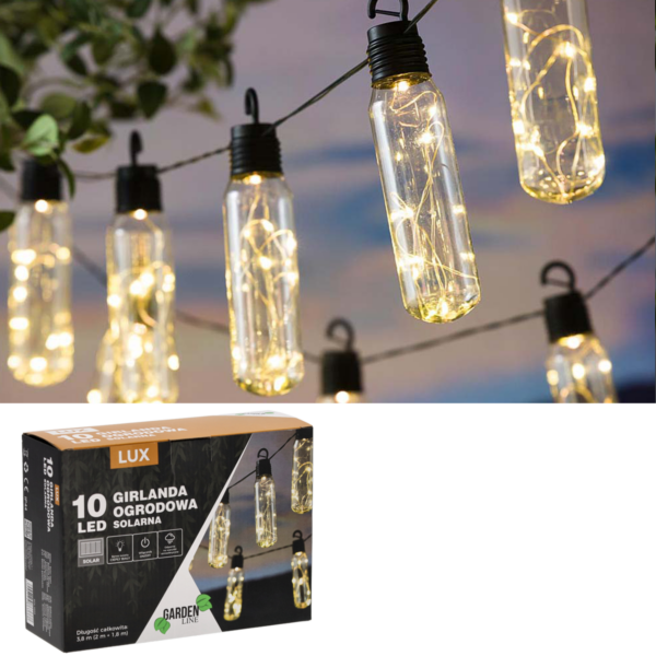 Fényfüzér, LED, Lux modell, 10 izzós, 380cm, napelemes töltés, meleg fehér fény - Image 3
