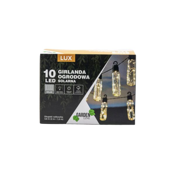 Fényfüzér, LED, Lux modell, 10 izzós, 380cm, napelemes töltés, meleg fehér fény - Image 6