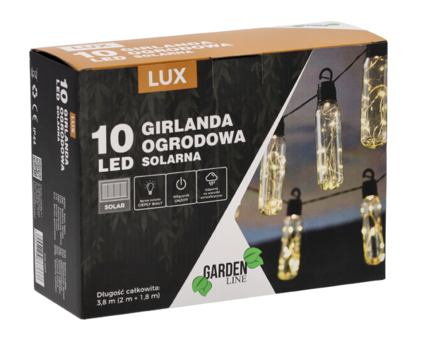 Fényfüzér, LED, Lux modell, 10 izzós, 380cm, napelemes töltés, meleg fehér fény - Image 4