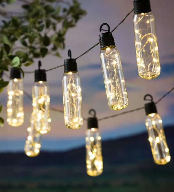 Fényfüzér, LED, Lux modell, 10 izzós, 380cm, napelemes töltés, meleg fehér fény