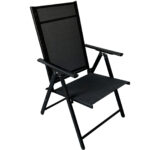 Fém kerti szék, összecsukható, állítható háttámlával, acélból, 60x58x100cm, fekete