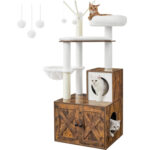 FEANDREA 2 az 1-ben macskabútor búvóhellyel és kaparóval, 58x50x140cm, vintage barna