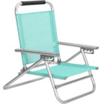 SONGMICS Scaun de plaja portabil cu spatar rabatabil in 4 pozitii, cu cotiere, maxim 150kg, verde