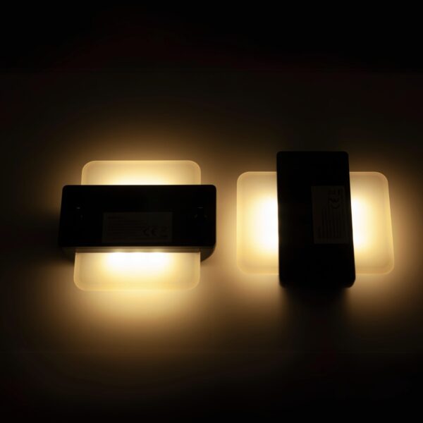 2 db napelemes LED fali lámpa készlet, IP44 kültéri használatra, 12 órás autonómia, 9x9x2,3 cm, fekete - Image 6