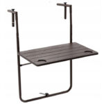 Összecsukható erkélyasztal, állítható magasságú, fautánzat, pohártartóval, 64x60x83cm, barna