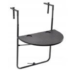 Összecsukható erkélyasztal, állítható magasságú, rattan utánzat, pohártartóval, félkör, 64x60x83cm, fekete