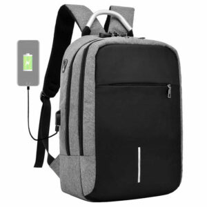 Vízálló hátizsák, lopásgátlóval, USB port, 45x14x30cm, 25 liter, fekete és szürke