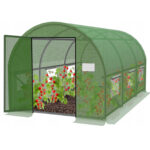 Kerti üvegház, alagút típusú fémkeretes, 300x200cm, zöld, 6 nm, ajtó keretes
