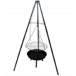 Fém grillrács, állvánnyal és függesztett főzőlappal, állítható, 147x95cm