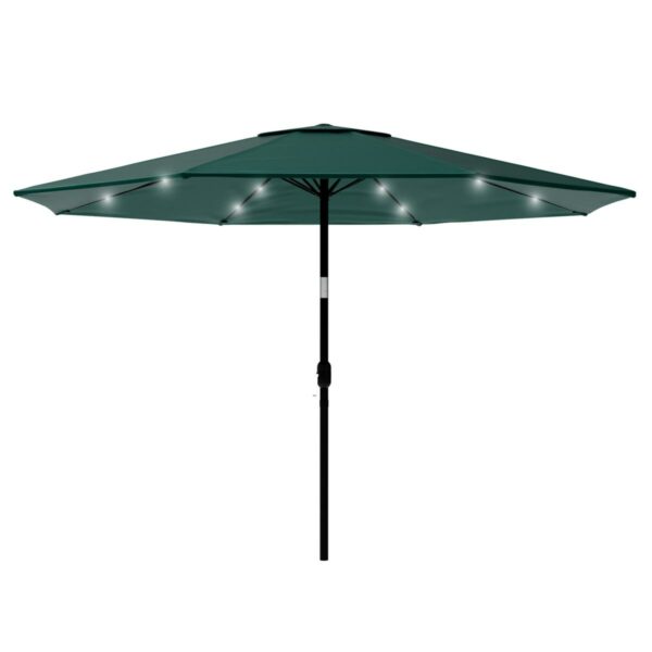 Umbrela terasa gradina, cu inclinare si husa, iluminare LED solara, 300cm, Verde