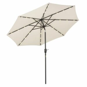 Umbrela terasa gradina, cu inclinare si husa, iluminare LED solara, 300cm, Bej