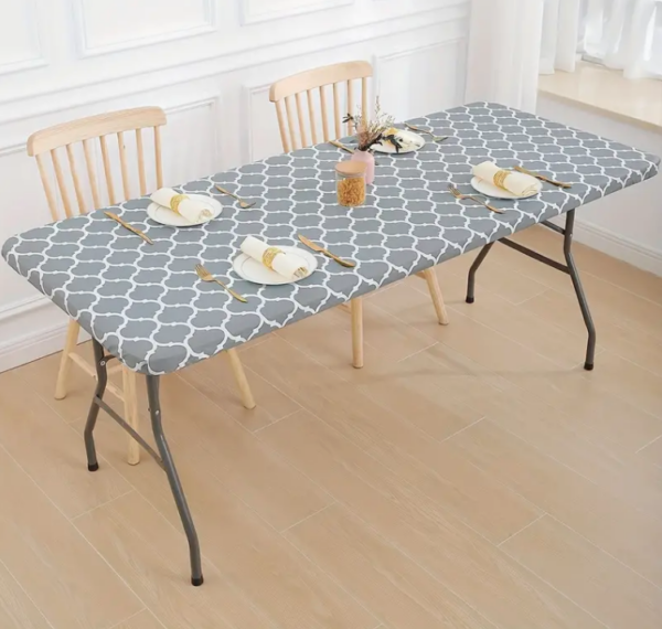 Masa dreptunghiulara pliabila multifunctionala, cu protectie fata de masa, 180x74x74cm, alba - Image 3