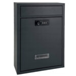 Cutie postala de exterior, pentru gard sau perete, din otel zincat, cu cifru, 32x8x22cm, gri inchis