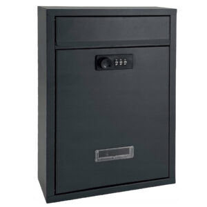 Cutie postala de exterior, pentru gard sau perete, din otel zincat, cu cifru, 32x8x22cm, gri inchis