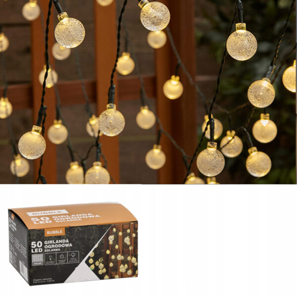 Fényfüzér, LED, Buborék modell, 50 izzó, 935 cm, napelemes töltés, meleg fehér fény - Image 7