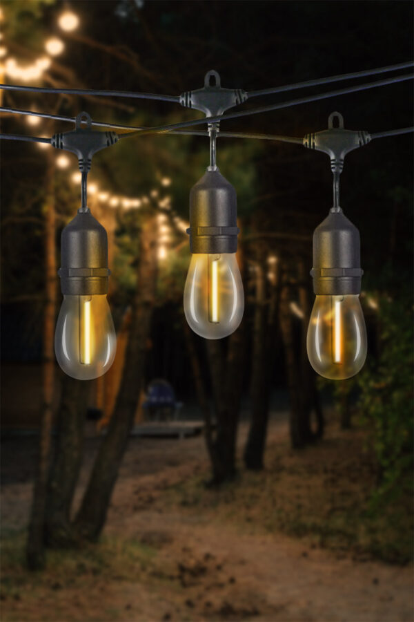 Fényfüzér, LED, Ariane modell, 10 izzó, 600cm, napelemes töltés, meleg fehér fény