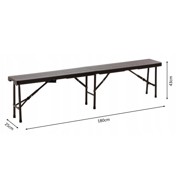 Banca pliabila pentru gradina sau catering, HDPDE, 180x25x43cm, maro - Image 2