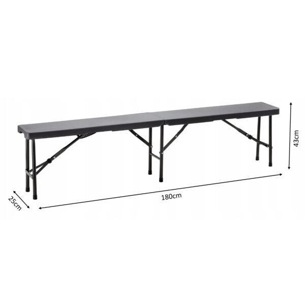 Banca pliabila pentru gradina sau catering, HDPDE, 180x25x43cm, negru - Image 5