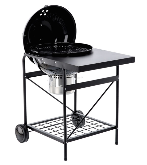 Faszén acél grill, hamutartóval, fedél hőmérővel, 90x71x111cm - Image 6
